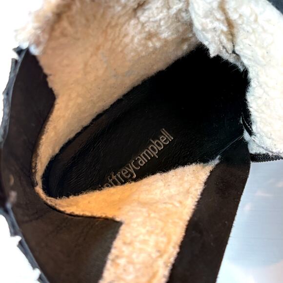 Jeffrey Campbell Black Suede Shearling Lace-Up Lug Sole Boots Women’s Size 7 - Picture 10 of 10